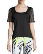 Mesh Short-sleeve Jersey Top, Black