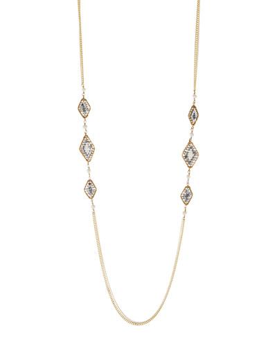 Long Golden Diamond-station Chain Necklace