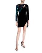Sequin Velvet Long-sleeve Mini Cutout Dress With