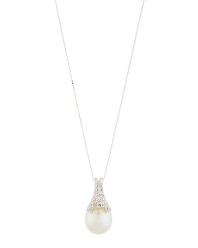 14k White South Sea Pearl & Diamond Pendant Necklace