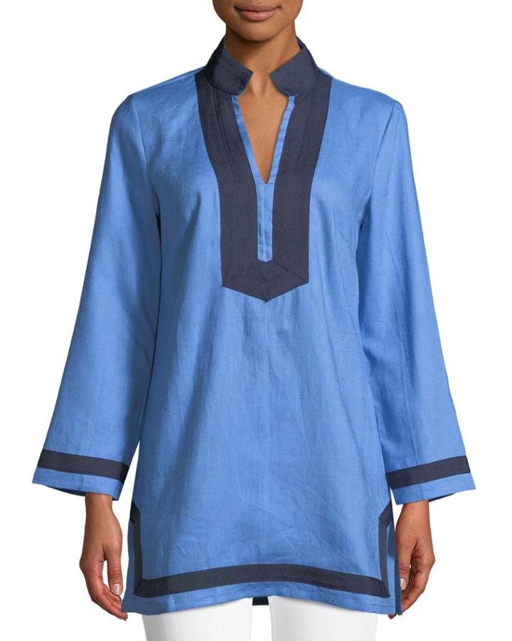 Long-sleeve Tape-trim Tunic Top