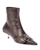 Belted Low-heel Leather Booties