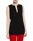 Plunge-neck Sleeveless Wool Top, Black