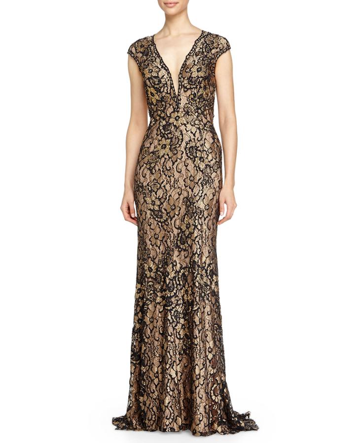 Jovani V-neck Open-back Floral Lace Gown, Women's, Size: