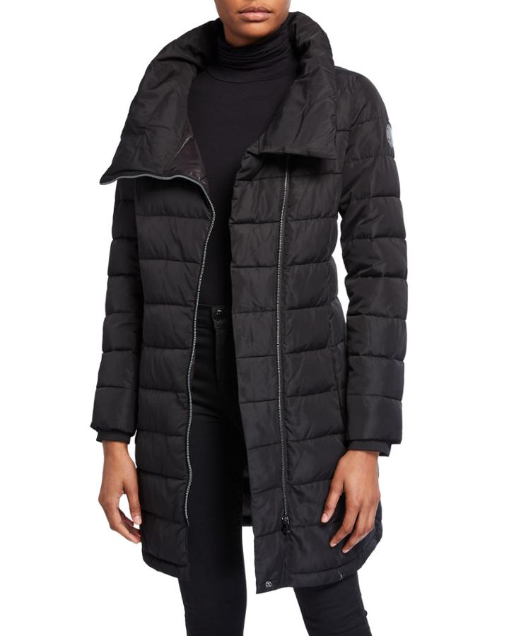 Asymmetric-zip Packable Puffer Coat