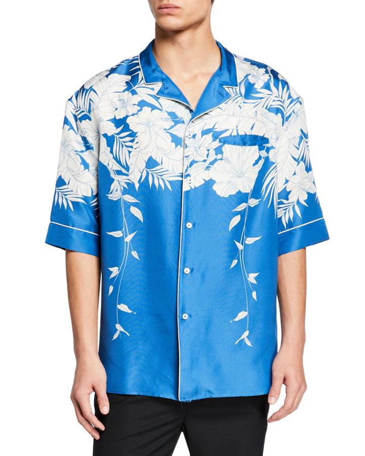 Men's Floral-print Silk Short-sleeve