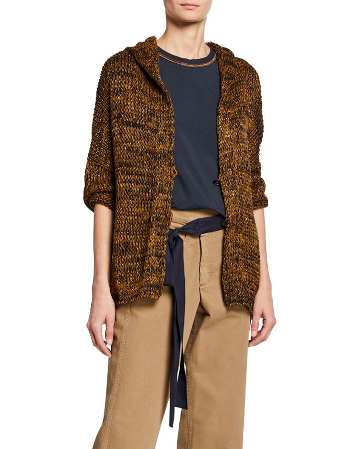 Hooded Linen-hemp Copper Flame Cardigan