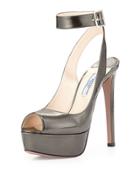Metallic Ankle-wrap Platform Sandal, Anthracite