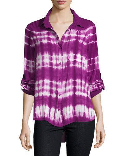 Tie-dye Tab-sleeve Blouse, Violet