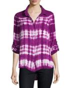Tie-dye Tab-sleeve Blouse, Violet