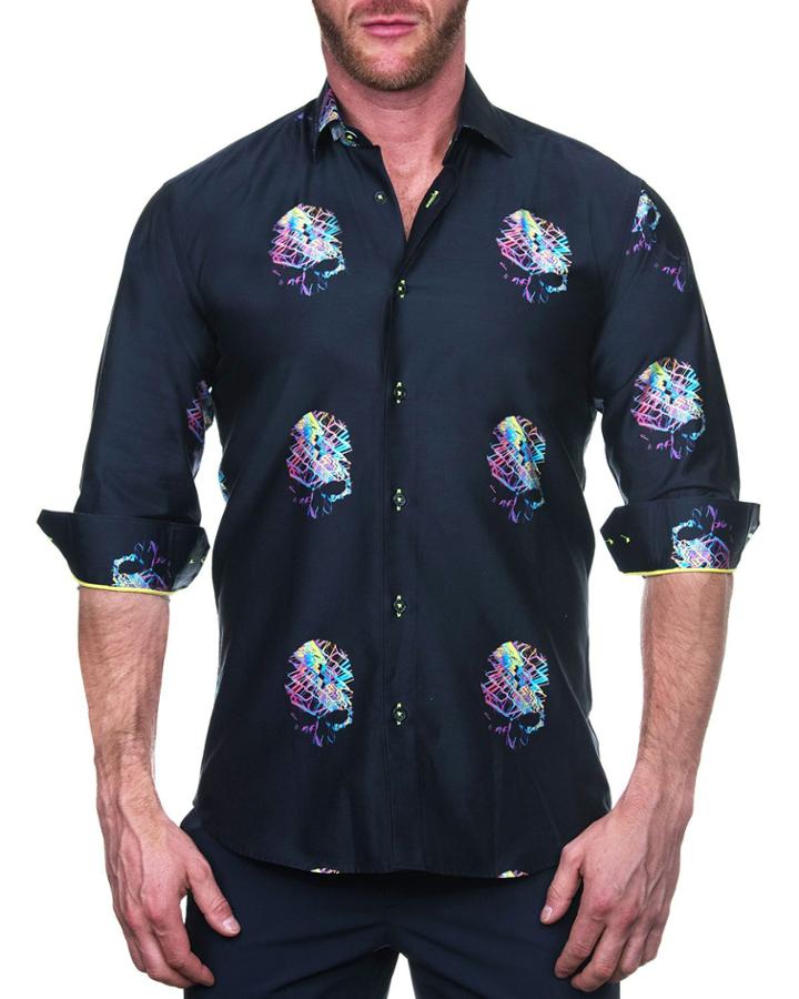 Men's Fibonacci Shaped Sport Shirt - Skull Neon Black