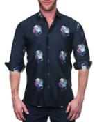 Men's Fibonacci Shaped Sport Shirt - Skull Neon Black