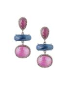 Glass Ruby & Sapphire Triple Drop Earrings
