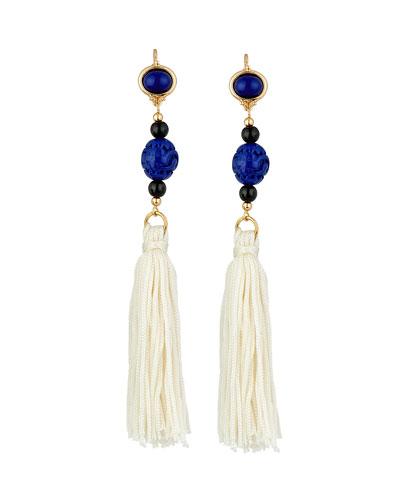 Beaded Thread Tassel Earrings, White