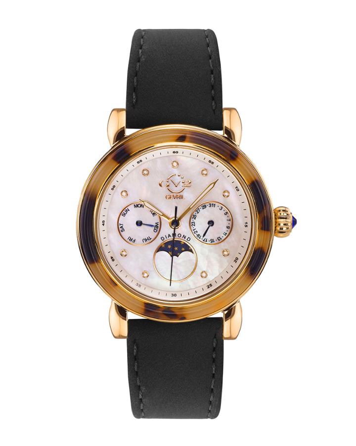 36mm Moon Valley Watch W/ Italian Suede Strap, Black/gold