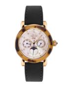 36mm Moon Valley Watch W/ Italian Suede Strap, Black/gold