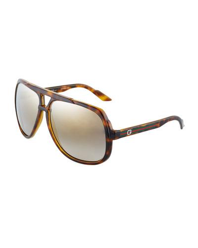 Plastic Aviator Sunglasses W/ Web Detail, Brown