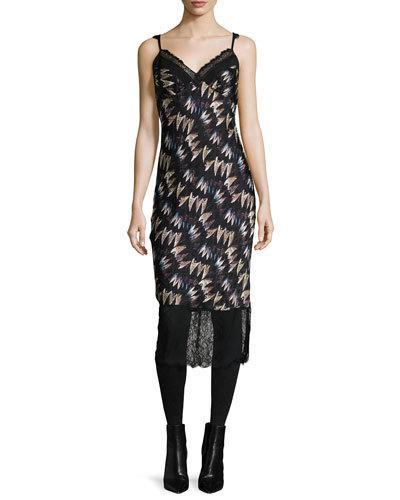 Margarit Printed Slip Dress, Army Of Hearts Wild Rose/black