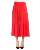 Elastic-waist Pleated Culottes, Red