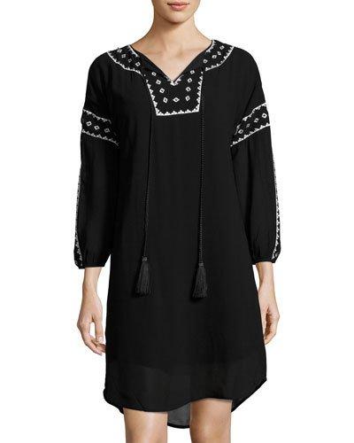 Arlene Embroidered-trim Dress, Black