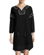 Arlene Embroidered-trim Dress, Black