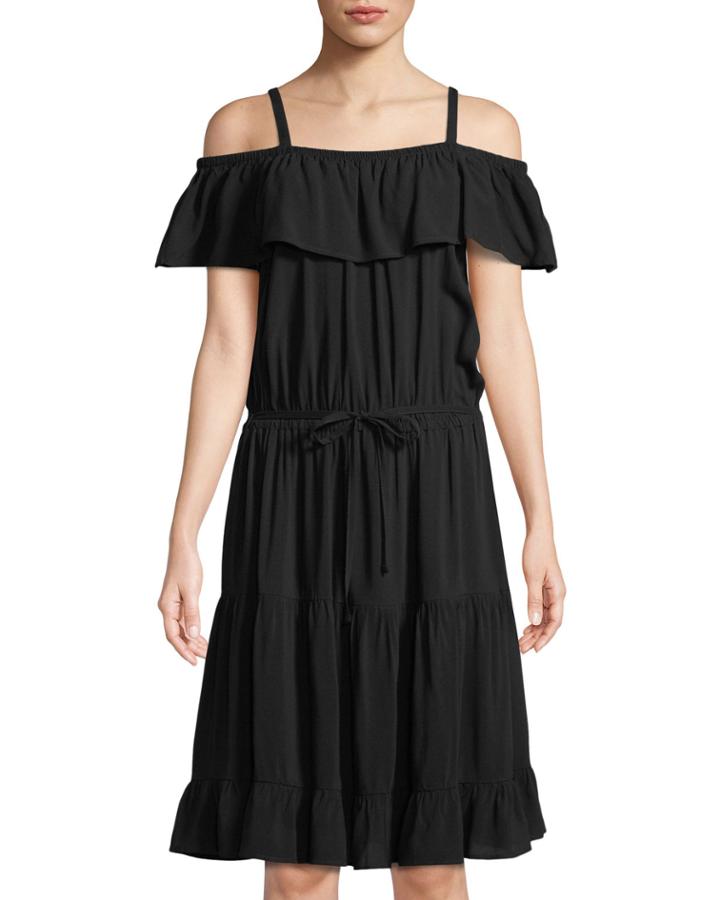 Off-the-shoulder Flounce Dress, Onyx