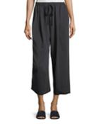Pinstripe Drawstring Wide-leg Crop Pants