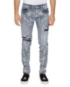 Men's Dark Splatter Slim-fit Distressed Jeans