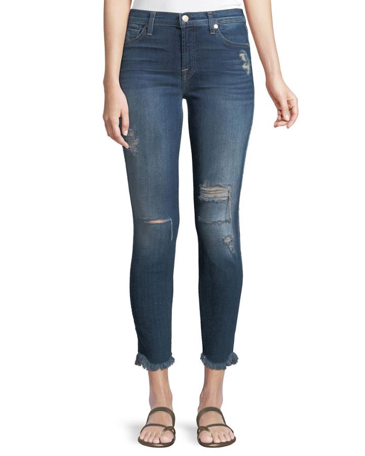 Ankle Skinny Jeans With Chewed Hem