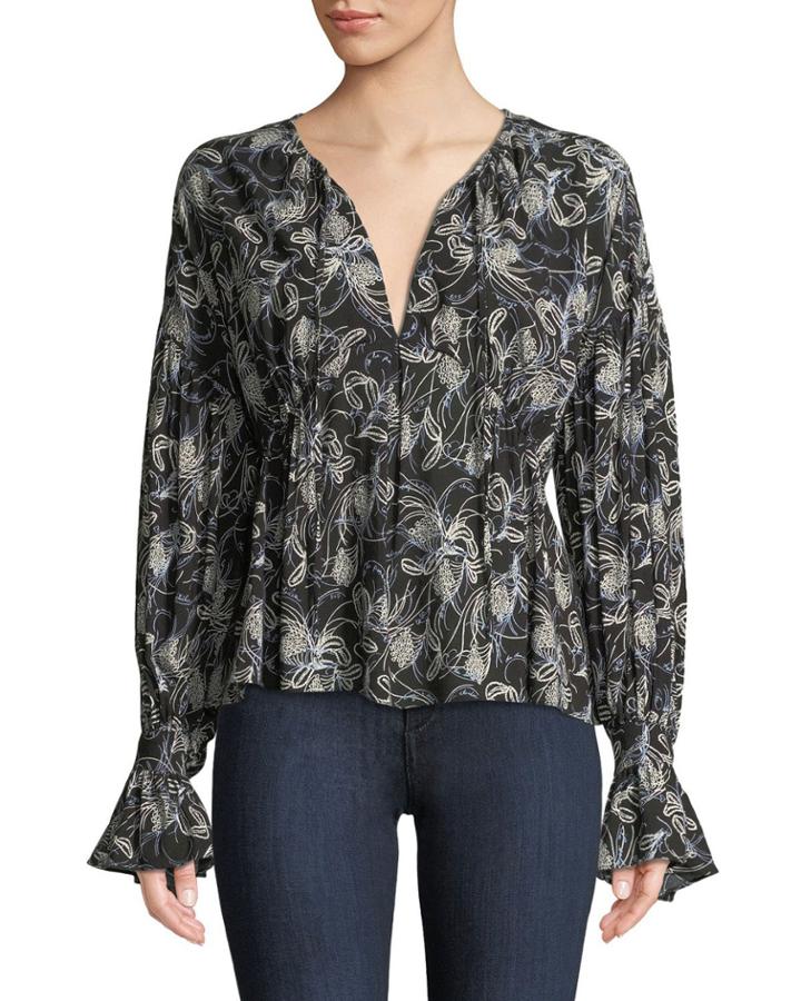 Floral Vines Printed V-neck Top