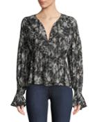 Floral Vines Printed V-neck Top