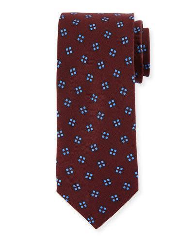 Burlington Print Wool-silk Blend Tie, Red