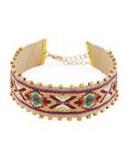 Embroidered Choker Necklace, Beige