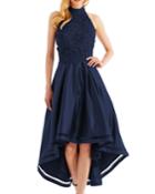 High-low Cocktail Dress With 3d-lace Bodice, Navy