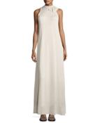 Ruffled High-neck Silk-blend Maxi Dress, Ivory