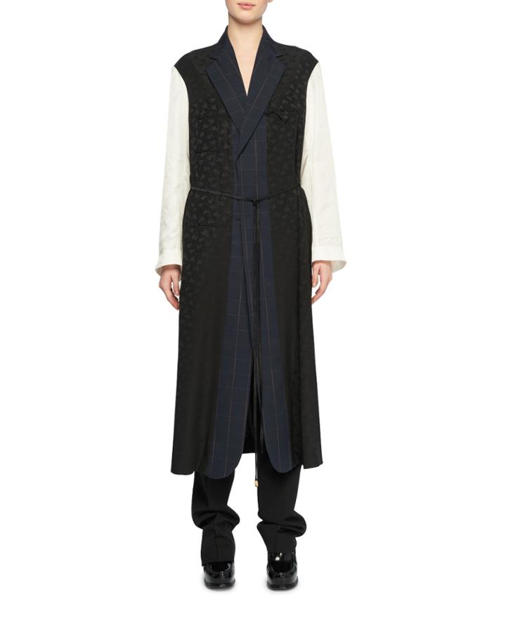 Oversized Mixed-media Belted Robe-style Coat