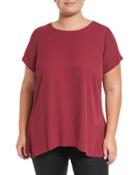 Short-sleeve High-low Hem Blouse, Merlot,