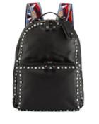 Men's Rockstud Web Strap Leather Backpack Bag