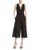 V-neck Sleeveless Scallop Lace Wide-leg Jumpsuit