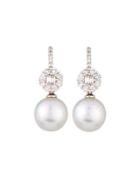 18k White South Sea Pearl & Diamond Flower Drop Earrings,