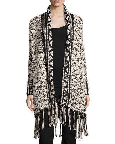 Fringe-trimmed Aztec Cardigan, Ivory