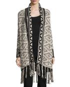 Fringe-trimmed Aztec Cardigan, Ivory