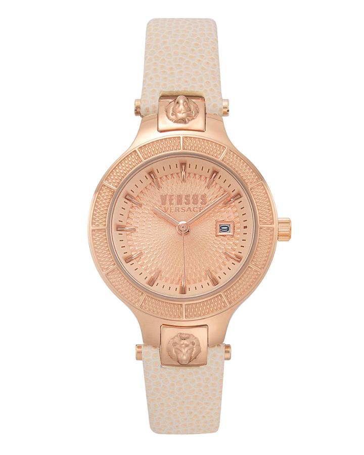 32mm Lion Head Guilloche Watch With Leather Strap, Rose Gold