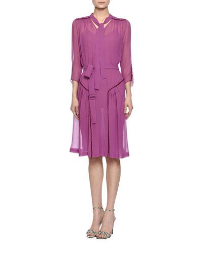 3/4-sleeve Ric Rac-hip Belted Dress, Peony/lavender