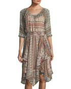 Paisley-print Handkerchief-hem Dress