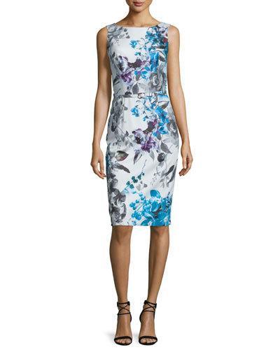 Sleeveless Floral-print Belted Dress