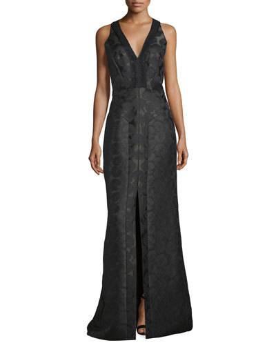 Sleeveless V-neck Mermaid Gown, Midnight Forest