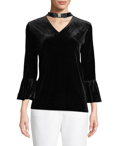 Choker-neck Velvet Blouse