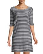 Frenchie Striped Half-sleeve T-shirt Dress