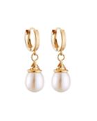 14k Yellow Gold Freshwater Pearl-drop Earrings, White